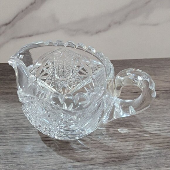 Cut Glass Crystal Creamer Pitcher Elegant Handled Design 4" Vintage Clear Table - Picture 4 of 10